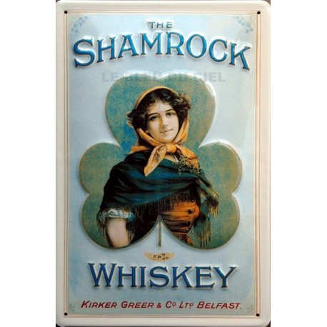 Plaque métal publicitaire  20x30cm  bombée en relief  : The Shamrock Whiskey.