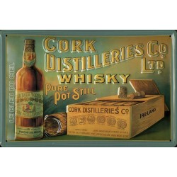 Plaque métal publicitaire 20x30 cm bombée en relief  : Cork Distilleries Whisky.