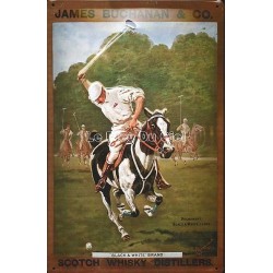 Plaque métal publicitaire 20x30 cm bombée en relief : James Bushanan Polo Whisky.