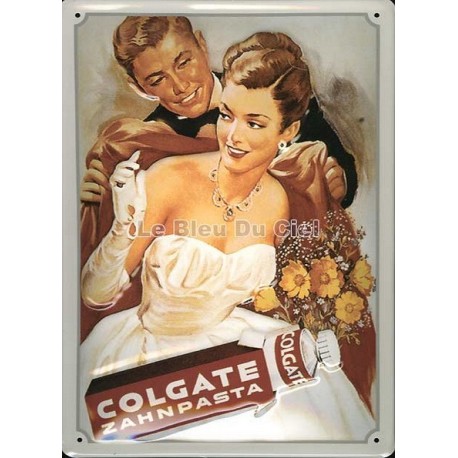 Plaque métal publicitaire 20x30 cm bombée en relief :  Dentifrice Colgate.