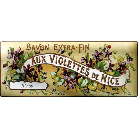 Plaque métal publicitaire 17,5 x 45 cm : Savon  Aux Violettes de Nice