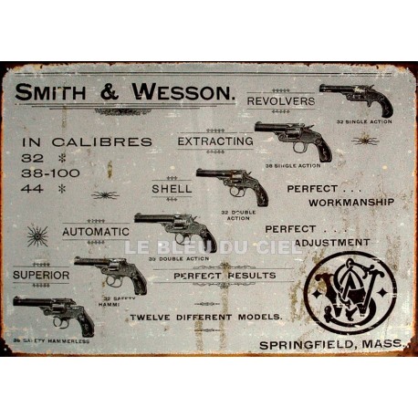 Plaque métal publicitaire 30x40cm plate : Smith et Wesson Revolvers
