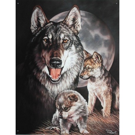 Plaque métal publicitaire 30x40cm plate : famille Loups