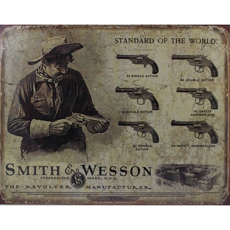 Plaque métal publicitaire 30x40cm plate :  Révolvers Smith et Wesson.