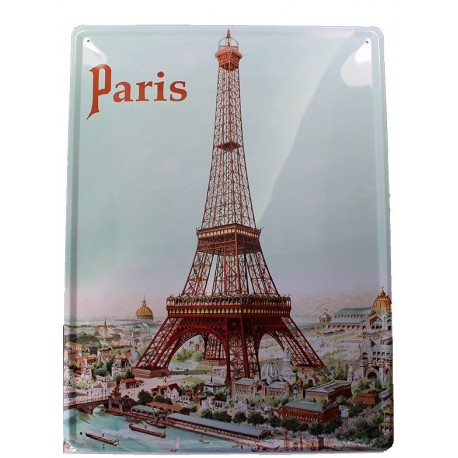 Plaque métal publicitaire 30x40cm bombée  : Paris Tour Eiffel