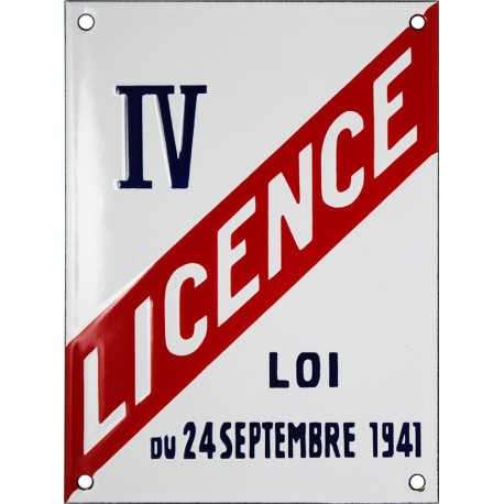Plaque  LICENCE IV - 15x20cm - Faite  au pochoir (décoration,  sans repiquage de numéro).
