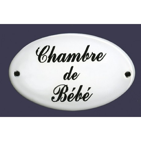 Plaque de service émaillée bombée de 9 x 5,5 cm : CHAMBRE DE BÉBÉ.