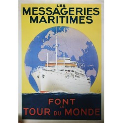 Affiche publicitaire dim 100x70cm :  Messageries Martimes monde