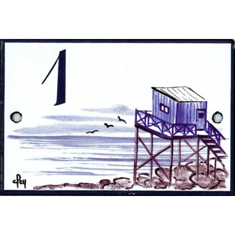 Numéro émaillée 7 x 10,5 cm : Décor Cabane du pêcheur