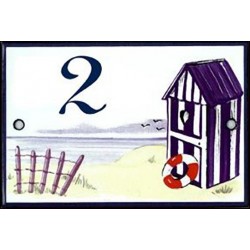 numéro émaillée 7 x 10.5 cm : Décor Cabine de plage bleue
