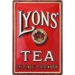 Plaque métal publicitaire 20x30 cm bombée en relief  : LYONS' TEA
